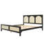 Grand lit plateforme en bois avec tête et pied de lit en rotin, facile à ranger, sans sommier, noir et beige-1171387565-1171387564