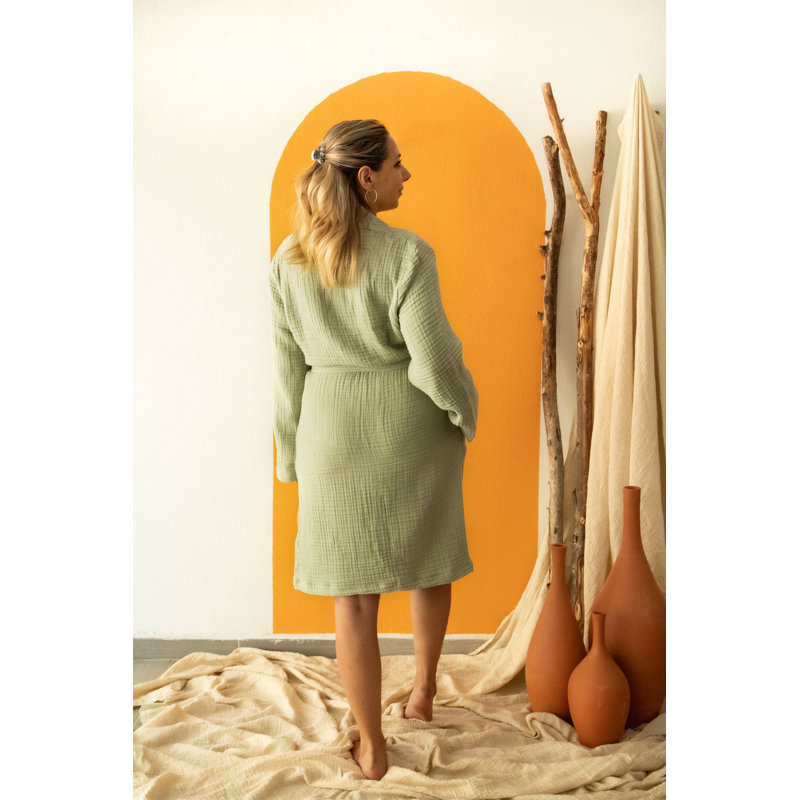 100% peignoirs turcs en mousseline de coton, robes légères et respirantes, XL, Green