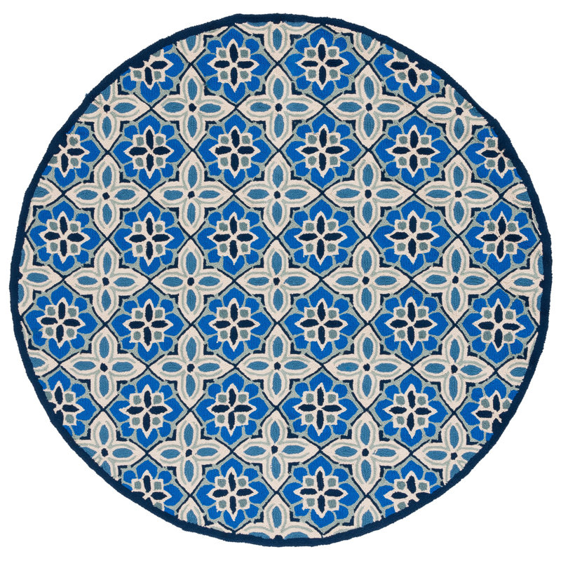Tapis bleu crocheté à la main Childers, Rond 6 pi