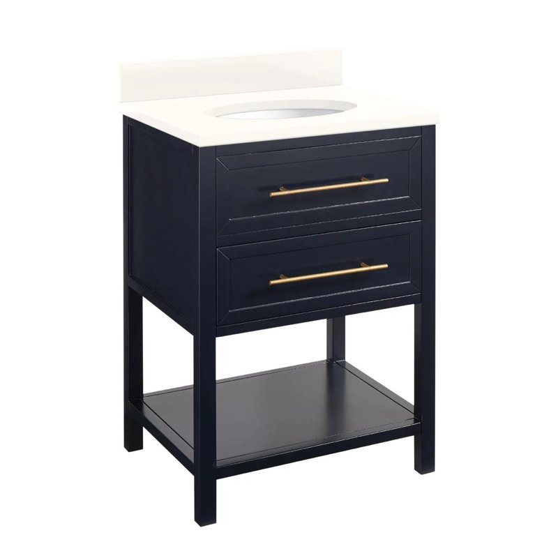 24" Robertson Single Bathroom Vanity Set with Oval Undermount Sink, 8" Widespread, Arctic White Quartz, Midnight Navy Blue