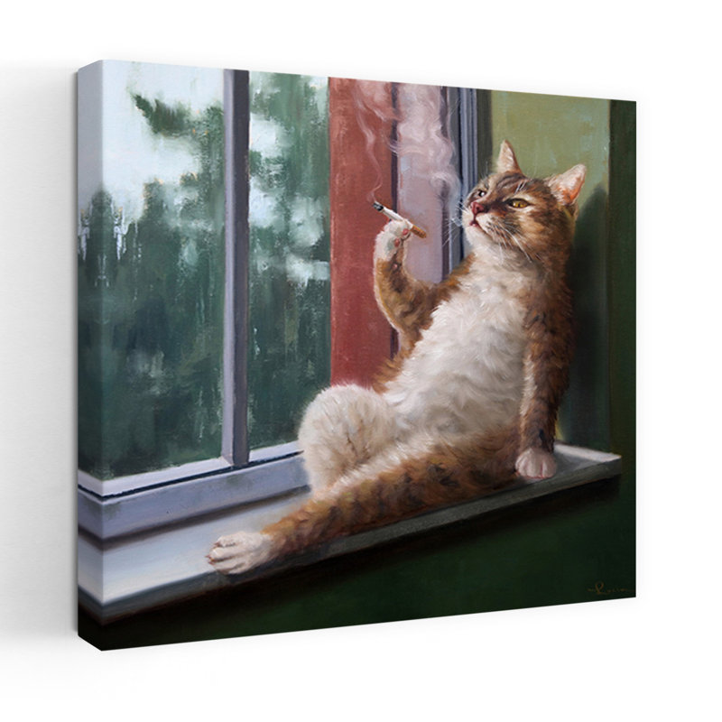 Rainy Day Blues, art urbain contemporain de chat, H 36 po x l 36 po