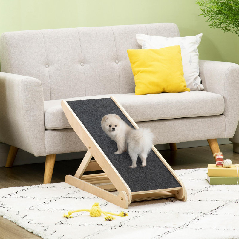 Tucker Murphy Pet™ Dog Ramp For Bed Couch, Foldable Pet Ramp Height Adjustable 4 Levels From 14.75" To 24.5" For Cats And Small Dogs With Non-Slip Carpeted Surface, Natural