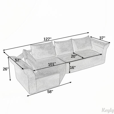 Canapé modulaire modulaire avec accoudoirs larges et coussins décoratifs