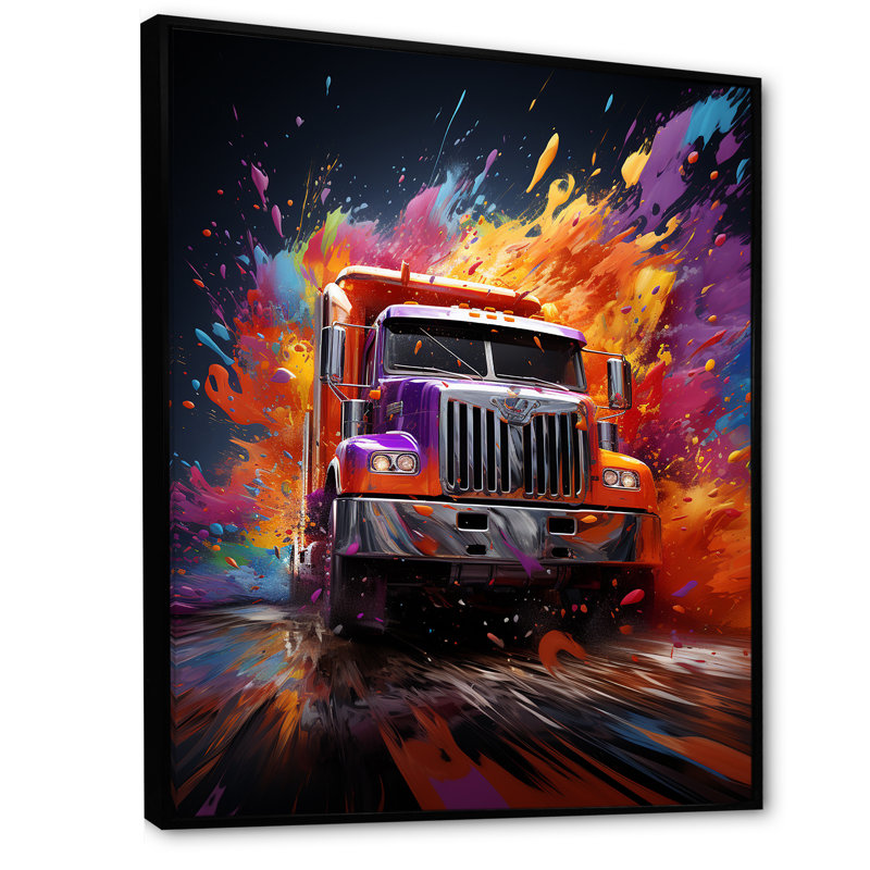 «Expressionist Monster Truck Fury» sur toile, H 32 po x l 24 po x P 1 po, Cadre flottant noir