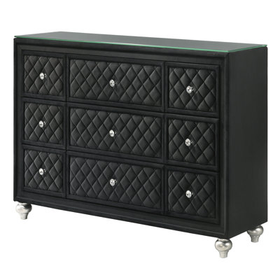 1pc Traditional Nine Drawers Velvet Tufted Drawer Fronts Faux Crystal Drawer Knobs Diamond-patterned Tufted Accents