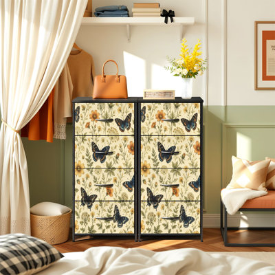 Commode verticale 4 tiroirs avec fleurs et papillons