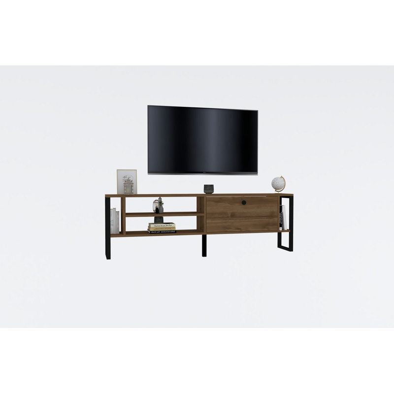 Stylish TV Stand with Multiple Shelves, Walnut, 63.0 x 19.8 x 9.6 inches | 100% Melamine Coated Particle Board, Thickness: 0.7 inches | Ample Storage for Modern Living Room & Entertainment Needs