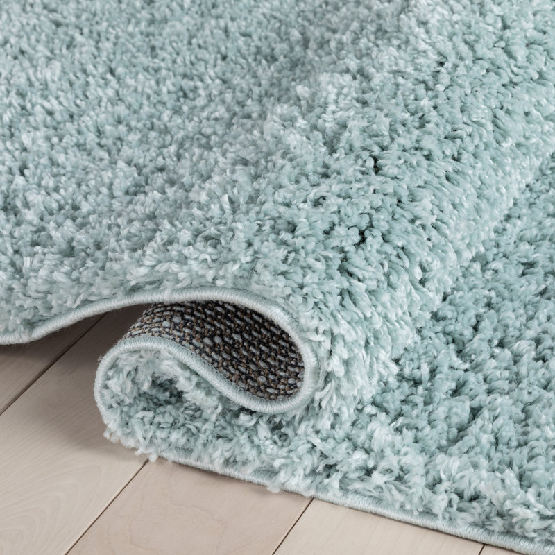 Papastamelos Basics Emerson Plain Textured Seafoam Green Shag Area Rug, Runner 2'7" x 9'6"