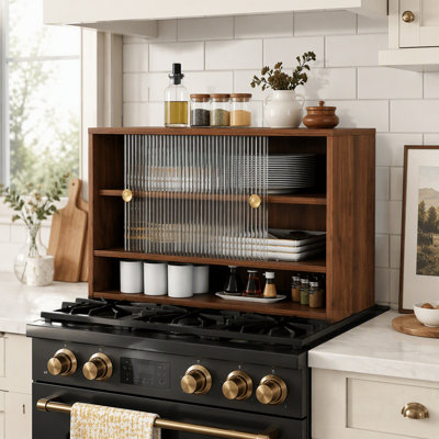Kitchen Countertop Storage Cabinet with Glass Door, Ideal for Organizing Spices and Coffee Supplies, Perfect for Small Spaces