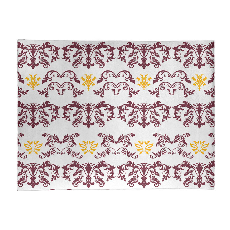 Tapis blanc / rose Damask, Rectangle 8 pi x 10 pi