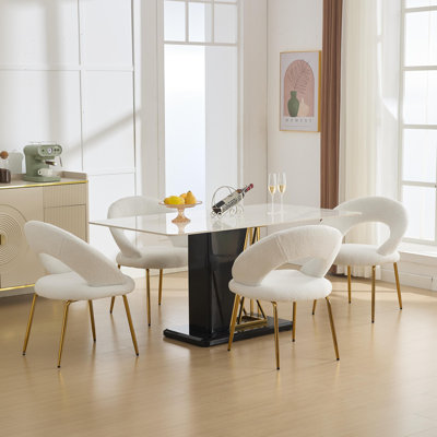 Metal-Legged Teddy Fleece Dining Chair