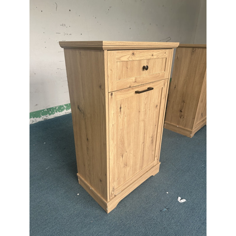 Armoire à ordures inclinable 10 gallons avec poubelle en bois autoportante avec tiroir escamotable et support pour poubelle pour cuisine / salon (naturel)