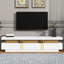 Armoire de télévision luxueuse avec plateau en marbre ultrabrillant et compartiment doré, 3 tiroirs pour téléviseurs de 78 po, console de salon haute et meuble blanc, Essential