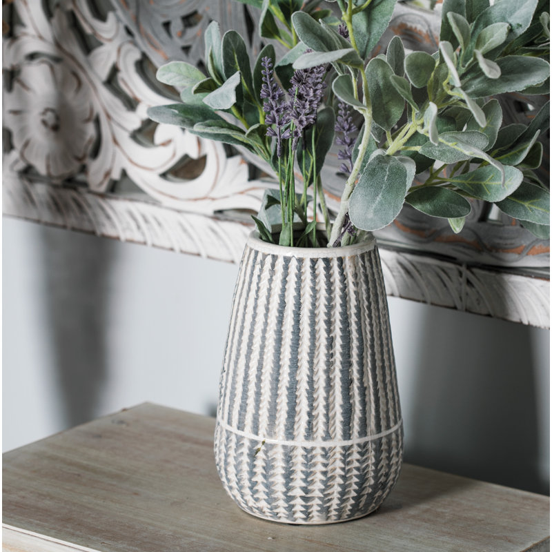 Ceramic Decorative Vase with Stripes, 10" H x 6" W x 6" D