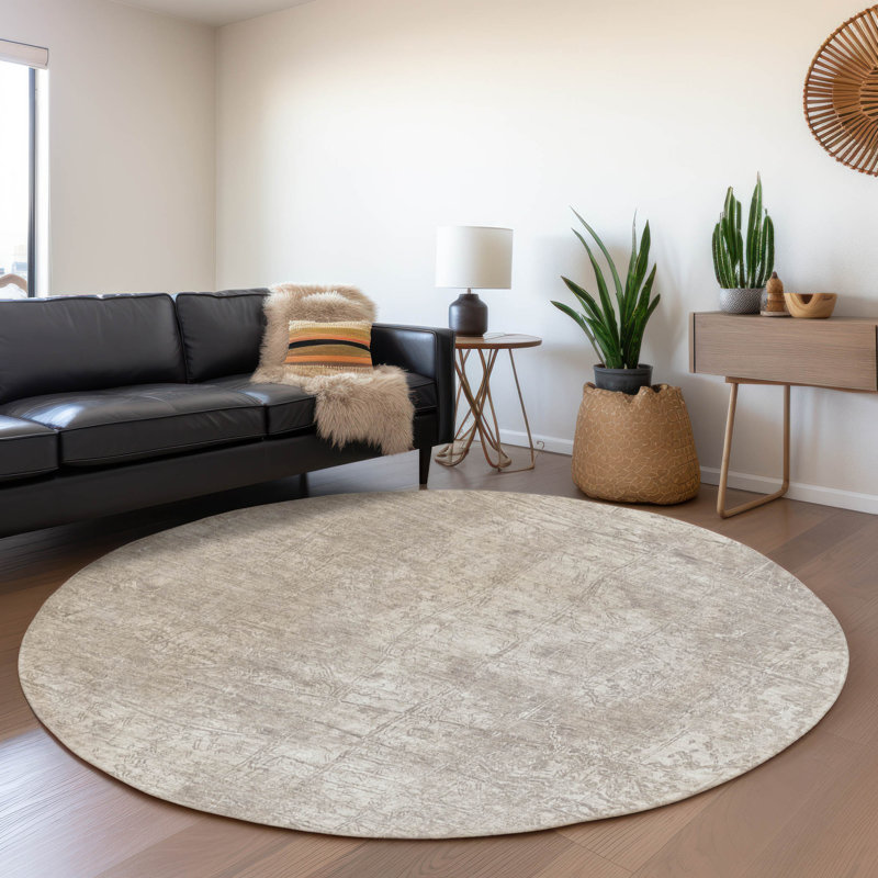 Tapis ivoire Cerrito AMF559 lavable à la machine de qualité supérieure, Rond 8 pi