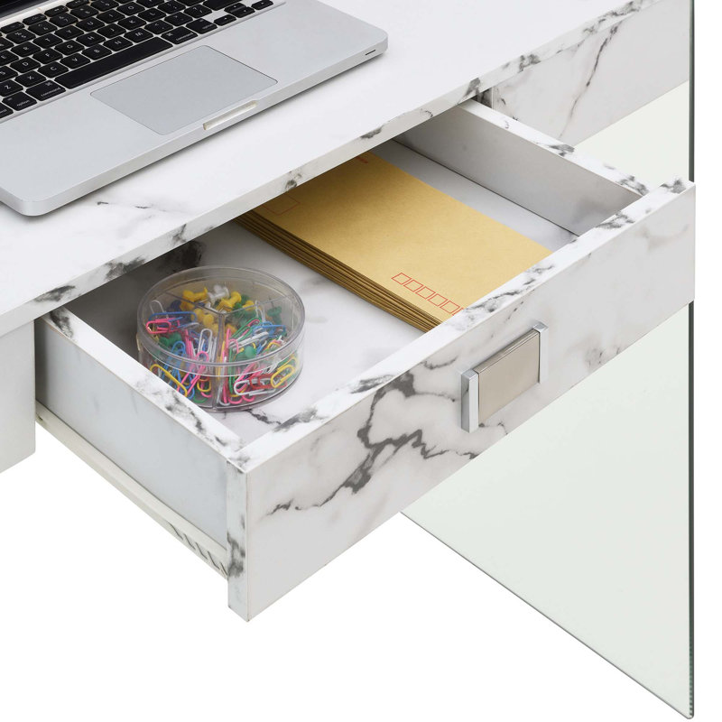 Bureau d'écriture avec 1 tiroir Allegonda, Marbre blanc