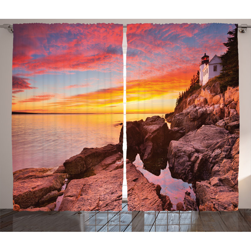 Lighthouse On The Harbor Décor Graphic Print Semi-Sheer Rod Pocket Curtain Panels, 54" W x 84" L