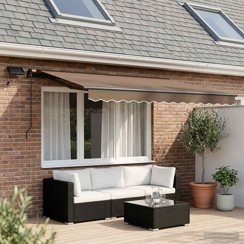 VidaXL Polyester Cover Retractable Patio Awning, White/Taupe, 165cm H x 350cm W x 250cm D