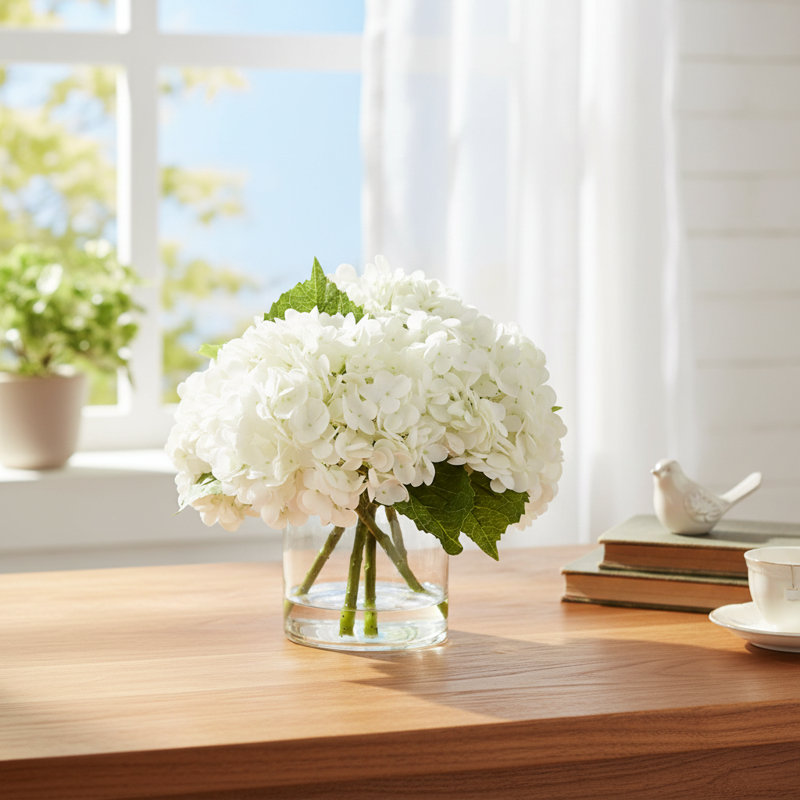 Faux Hydrangea Arrangement, White