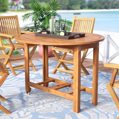 Fayette Round Wood Folding Outdoor Dining Table With Umbrella Hole , 39.37'' in. W 39.37'' in. D