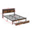 Base de lit plateforme pleine grandeur en métal avec tête de lit en bois et pied de lit USB, station de charge, 2 tiroirs, rangement, lumières DEL, aucun sommier requis, assemblage facile-2092682007