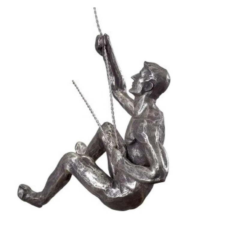 Sculpture en résine à droite, homme qui grimpe à la main, art mural créatif fini à la main, Argent