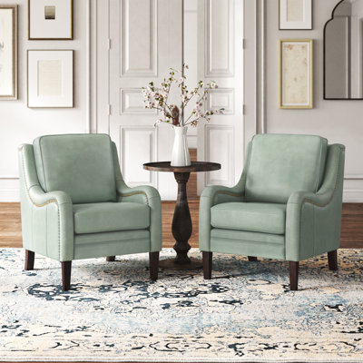 Amberlie 27.56" Wide Genuine Leather Armchair (Set of 2)