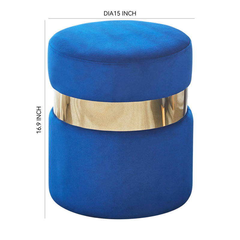 Piana Joselito 15'' Wide Velvet Round Ottoman, Blue Velvet