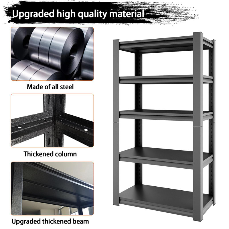Étagère réglable en métal robuste à 5 niveaux pour tablettes de garage, H 72 po x l 48 po x P 24 po