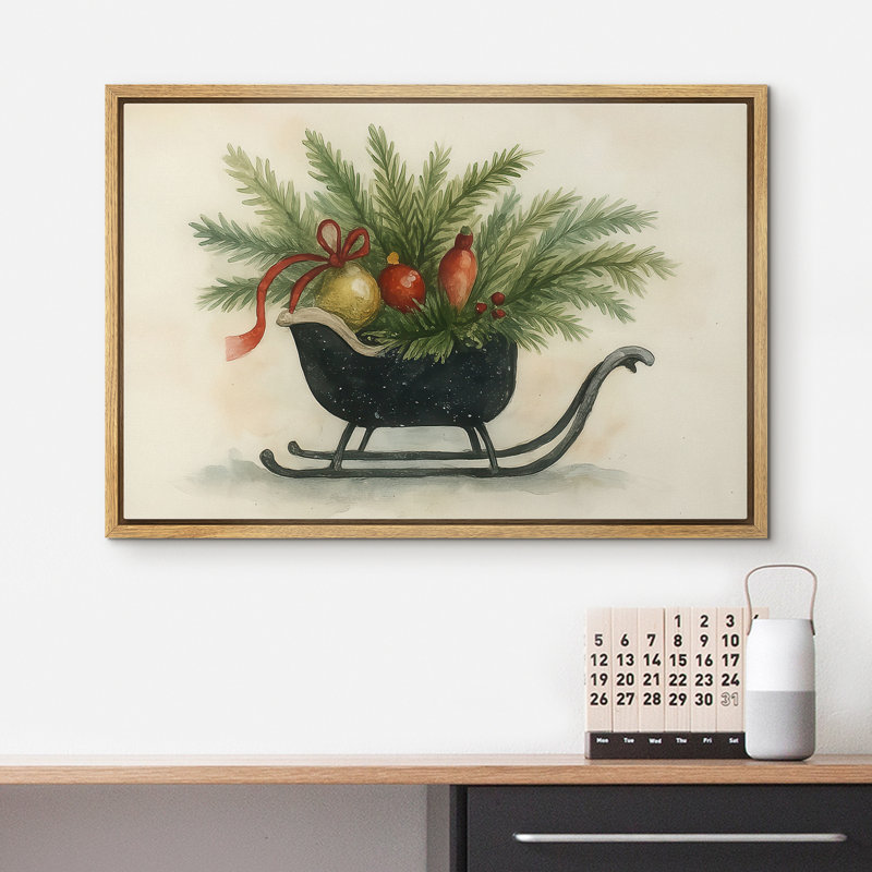 Reproduction d'art de Noël encadrée sur un lit-bateau, Naturel, H 16 po x l 24 po x P 1,5 po