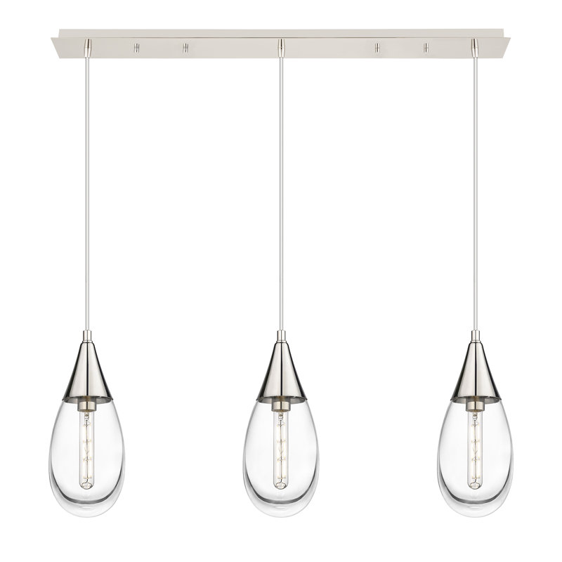Luminaire suspendu pour îlot de cuisine 3 lumières Rafael, Transparent, Nickel poli