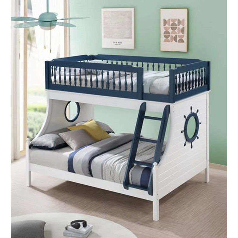 Greggory Kids Twin Over Full Bunk Bed, Blue/White