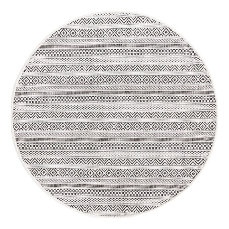 Faith-Rose Striped Indoor / Outdoor Rug, Round 4'