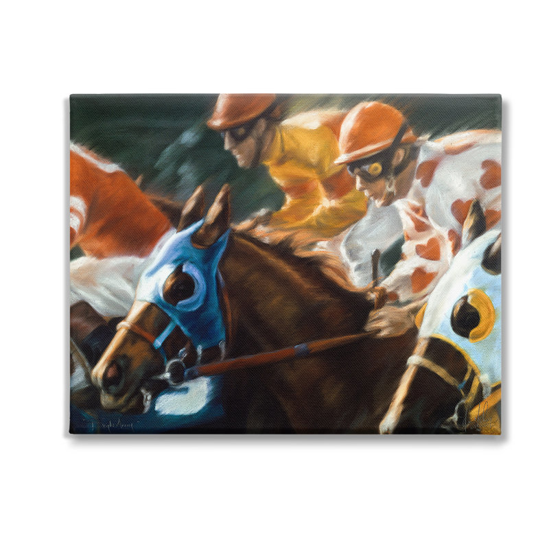 Conception d'art sur toile équestre Jockeys Racing par Kim Mcelroy, H 16 po x l 20 po