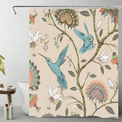 Rideau de douche à motif floral rétro Colibri 72 po x 72 po beige