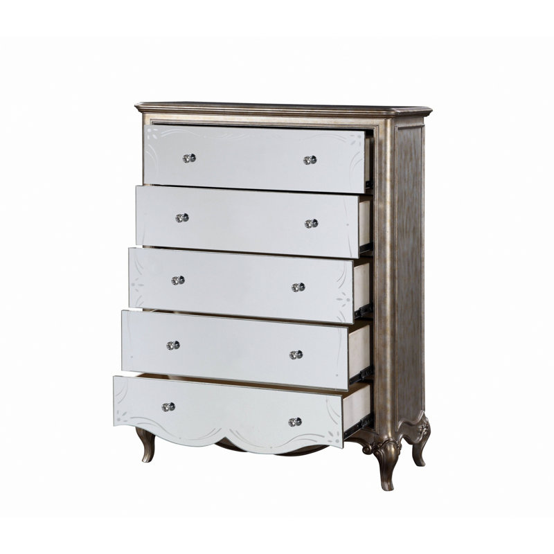 Commode décorative, commode avec tiroirs en miroir et tiroir supérieur en feutre pour le rangement
