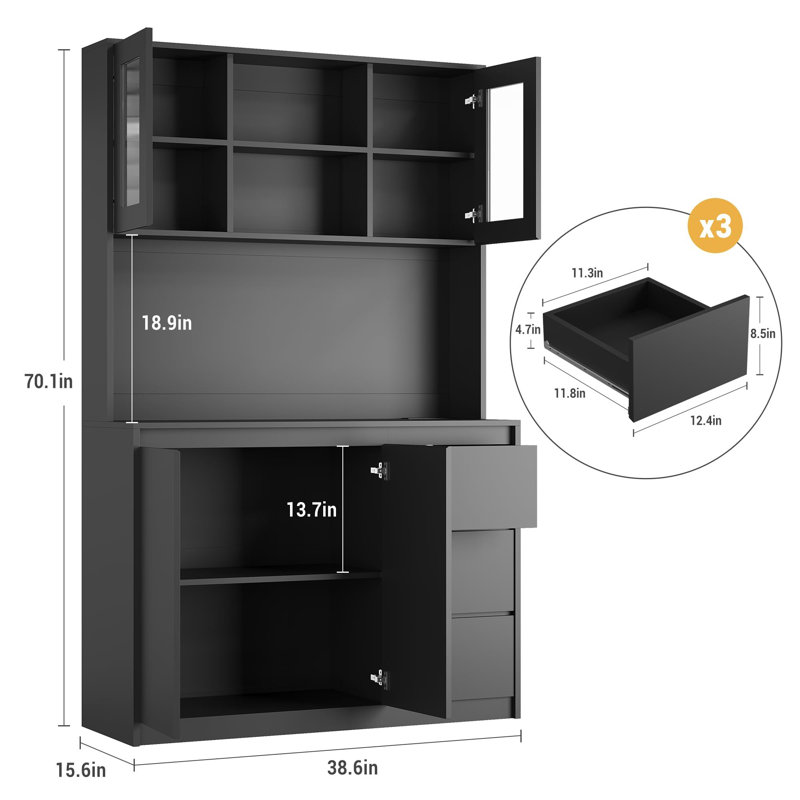 Armoire de cuisine avec lumières à DEL et station de charge, armoire de cuisine moderne, Noir, noir, noir, noir