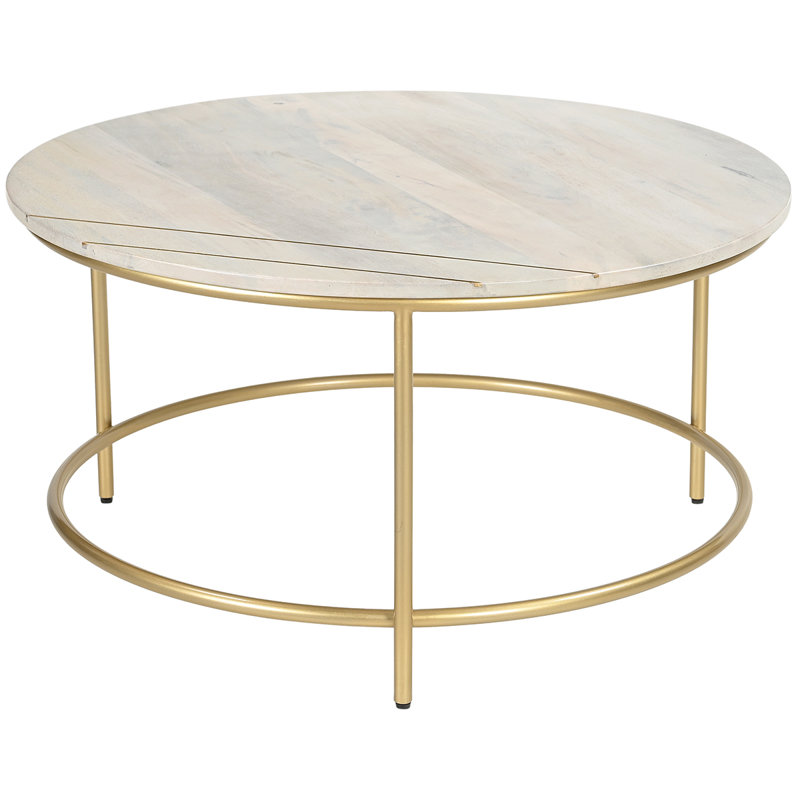 Anjanet Three Leg Coffee Table, Gold, White Wood