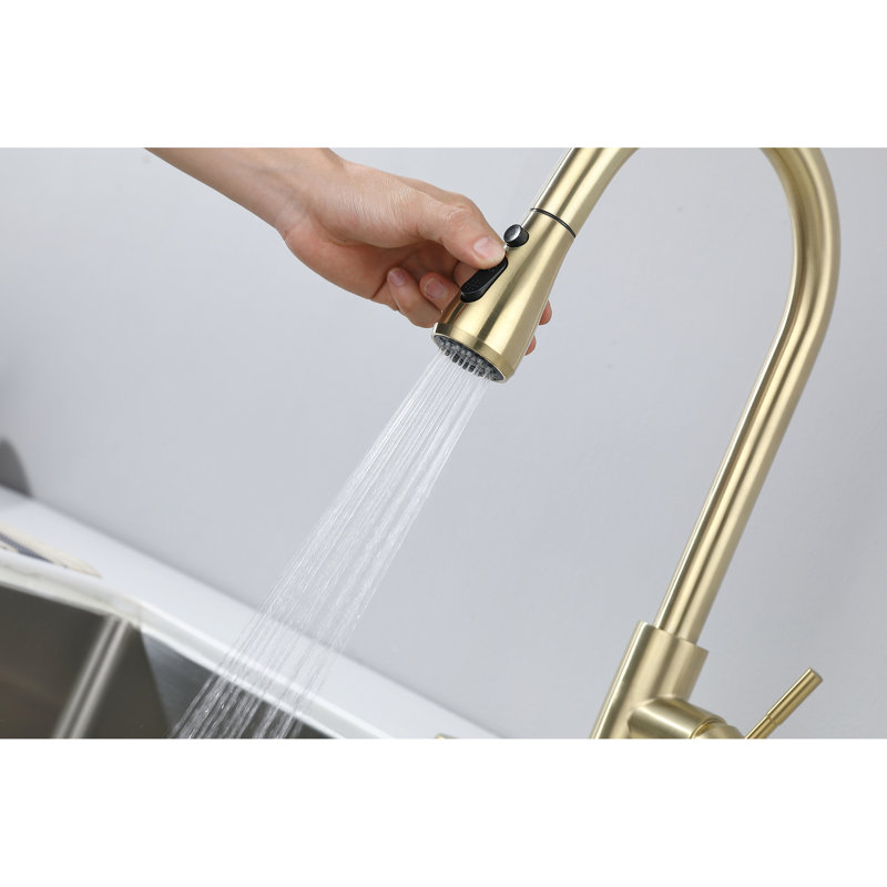 Pull Out Spray Kitchen Faucet, Brushed Gold Design, Stainless Steel, 360 Rotating Nozzle, Corrosion & Rust Aspect, Gold