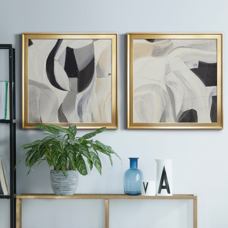 La recherche - ensemble de 2 reproductions d'art sur toile, Pas de tapis, Encadrement doré, H 17,5 po x l 35 po x P 1,5 po