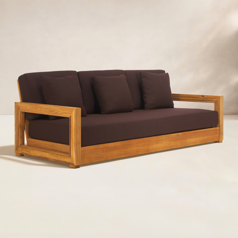 Montford Teak Patio Sofa with Cushions, Dark Brown Melrose