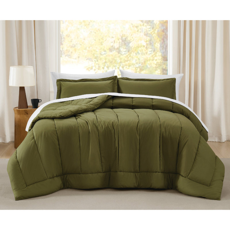 Brooklyn Loom Oversized Cotton Percale King 3 Piece Comforter Set, King Comforter + 2 King Shams, Olive Green