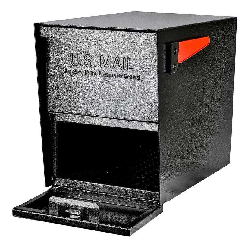 Package Master Steel Post Mounted Mailbox with Magnetic Closure, Black