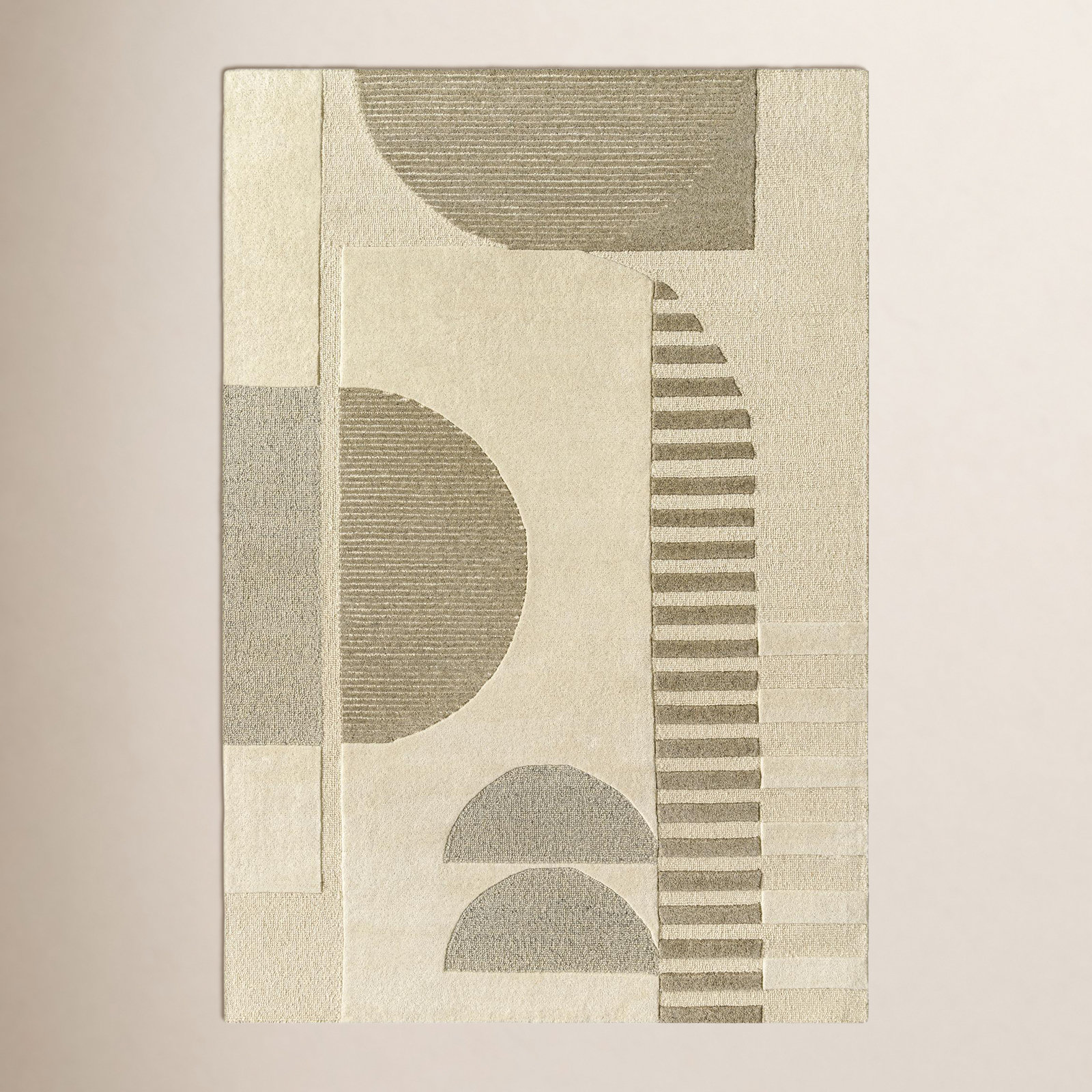 Hand-Woven Geometric Cream Rug, Rectangle 5' x 7'6"