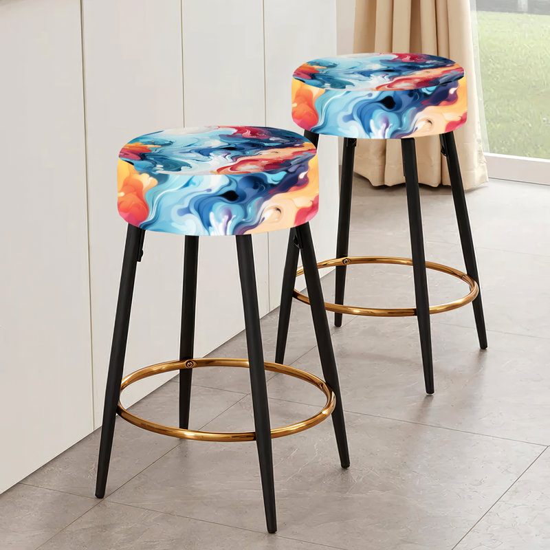 Ensemble de 2 tabourets de bar en marbre bleu et orange Mystic Reverie