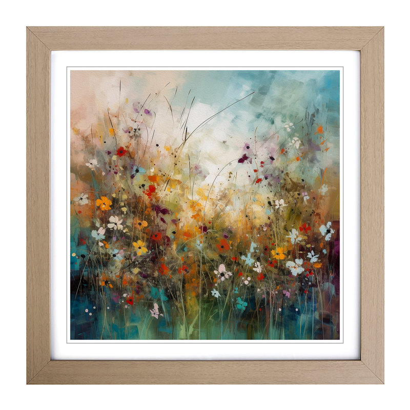 Meadow Abstract Art No.3 - Single Picture Frame Print on Wood, Oak