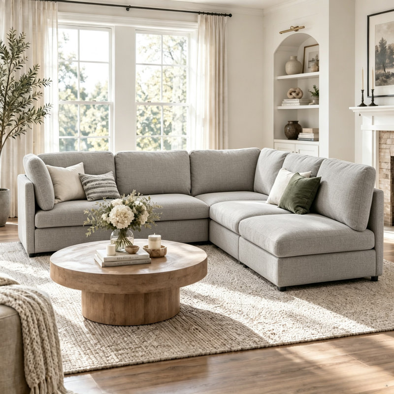 Canapé modulaire 5 pièces 5 pièces, Mélange de polyester gris