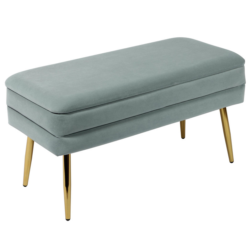 Banc de rangement rembourré et amovible Grayton, Bleu mer