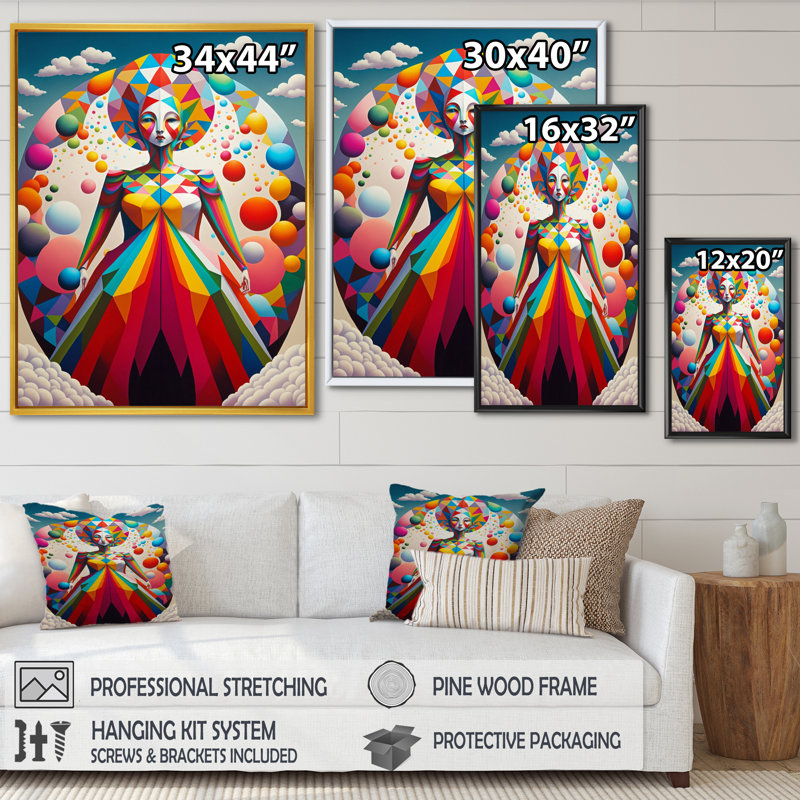 Abstrait arc-en-ciel, portrait sur toile, H 20 po x l 12 po x P 1 po, Cadre flottant doré
