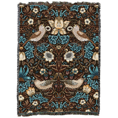 Couverture Pure Pure Weavers William Morris avec voleur de fraise et noyer - Art et artisanat - Jeté en coton tissé en tapisserie
